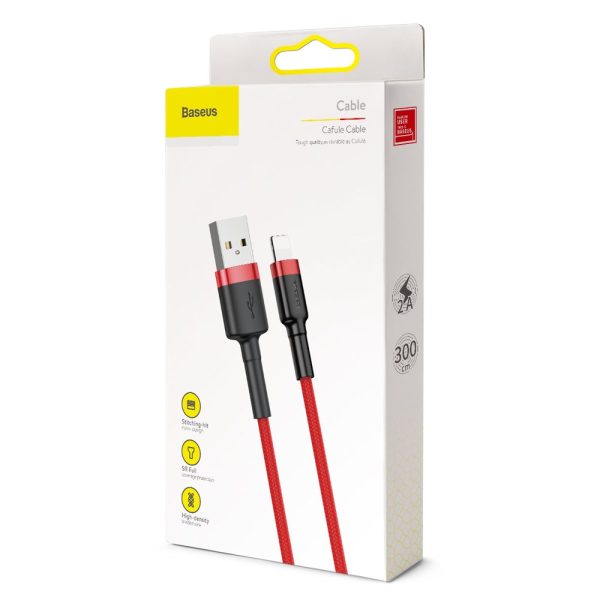 Izturīgs neilona kabeļa USB kabelis - iphone zibens qc3 3m - sarkans