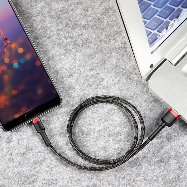 Izturīgs neilona kabelis USB kabelis - USB -C QC3 3M - Sarkanais