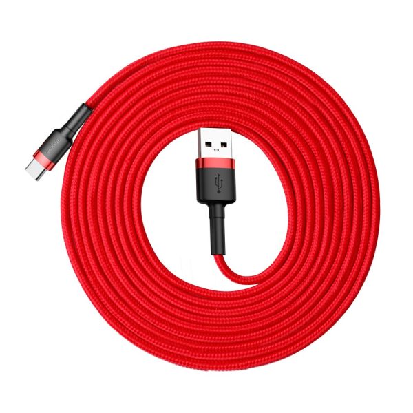 Izturīgs neilona kabelis USB kabelis - USB -C QC3 3M - Sarkanais