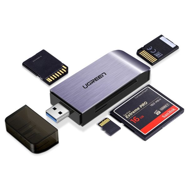 SD / MICRO SD / CF / CF / MS atmiņas karšu lasītājs USB 3.0 spraudnis - pelēks
