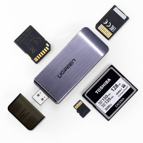 SD / MICRO SD / CF / CF / MS atmiņas karšu lasītājs USB 3.0 spraudnis - pelēks