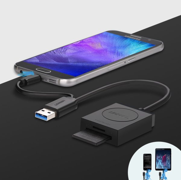 SD / MICRO SD atmiņas karšu lasītājs USB 3.0 15cm spraudnis - melns