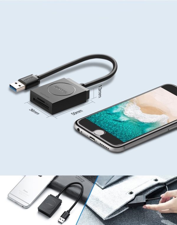 SD / MICRO SD atmiņas karšu lasītājs USB 3.0 15cm spraudnis - melns