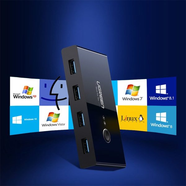 Switch Box Hub 4X USB 2.0 slēdzis USB izplatītājs diviem datoriem - melns