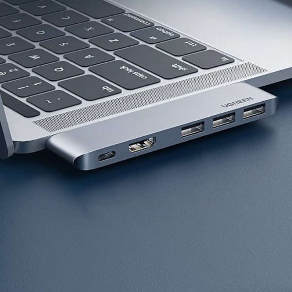 Daudzfunkcionālu rumbas ports MacBook Pro / AIR 2X USB-C uz USB-C HDMI 3X USB 3.0-GRAY