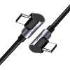 Kabeļa leņķa kabelis ar USB-C sānu spraudni uz USB-C ātrās uzlādes 1M pelēko