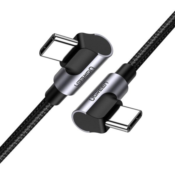 Kabeļa leņķa kabelis ar USB-C sānu spraudni uz USB-C ātrās uzlādes 1M pelēko