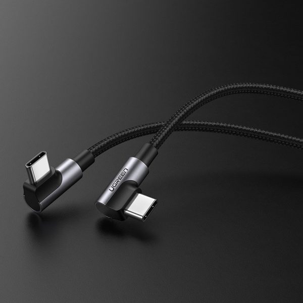Kabeļa leņķa kabelis ar USB-C sānu spraudni uz USB-C ātrās uzlādes 1M pelēko