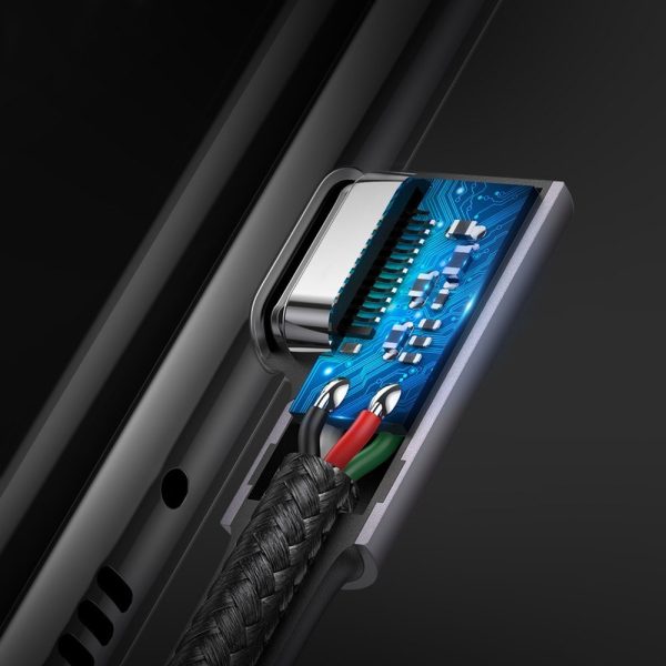 Kabeļa leņķa kabelis ar USB-C sānu spraudni uz USB-C ātrās uzlādes 1M pelēko