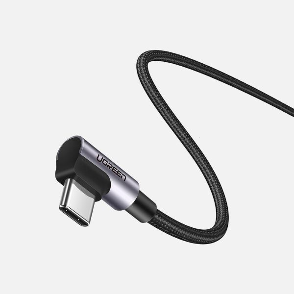 Kabeļa leņķa kabelis ar USB-C sānu spraudni uz USB-C ātrās uzlādes 1M pelēko