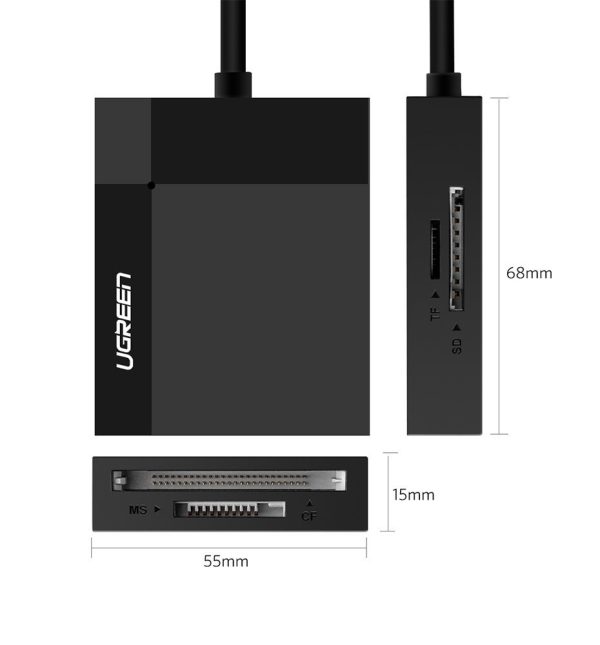 SD / MICRO SD / CF / CF / MS atmiņas karšu lasītājs USB 3.0 spraudnis - melns