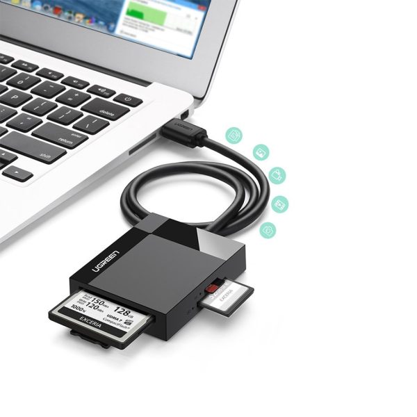 SD / MICRO SD / CF / CF / MS atmiņas karšu lasītājs USB 3.0 spraudnis - melns