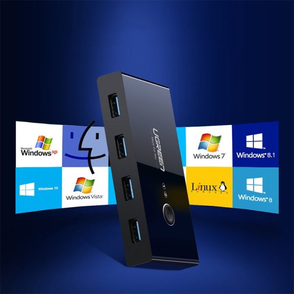 Switch Box Hub 4X USB 3.2 Gen 1 USB izplatītājs diviem datoriem - melns