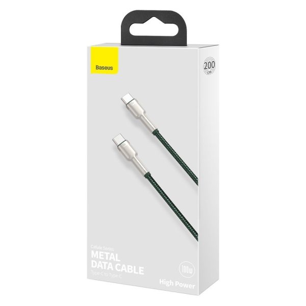 Karpu kabelis USB -C - USB -C COFFERE METĀLA DATA PAREDZĒJA PIEGĀDE 100W 2M - GREEN