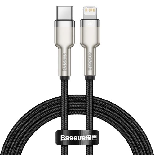 Kabeļa kabelis iPhone USB -C - Lightning Coule metāla datu barošanas piegāde 20W 1M - melns