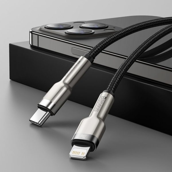 Kabeļa kabelis iPhone USB -C - Lightning Coule metāla datu barošanas piegāde 20W 1M - melns