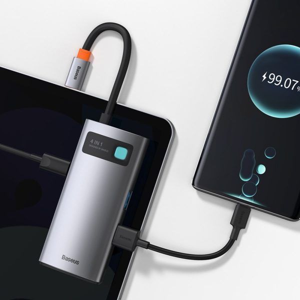 4in1 daudzfunkcionāla rumbas metāla mirdzums USB-C USB-C Power Piegāde HDMI USB 3.2 USB 2.0