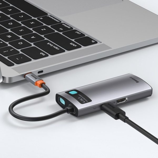 4in1 daudzfunkcionāla rumbas metāla mirdzums USB-C USB-C Power Piegāde HDMI USB 3.2 USB 2.0