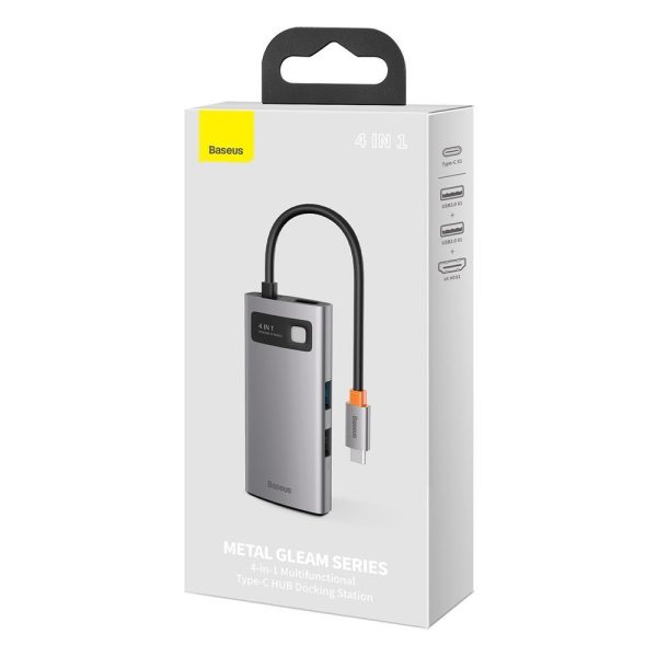 4in1 daudzfunkcionāla rumbas metāla mirdzums USB-C USB-C Power Piegāde HDMI USB 3.2 USB 2.0