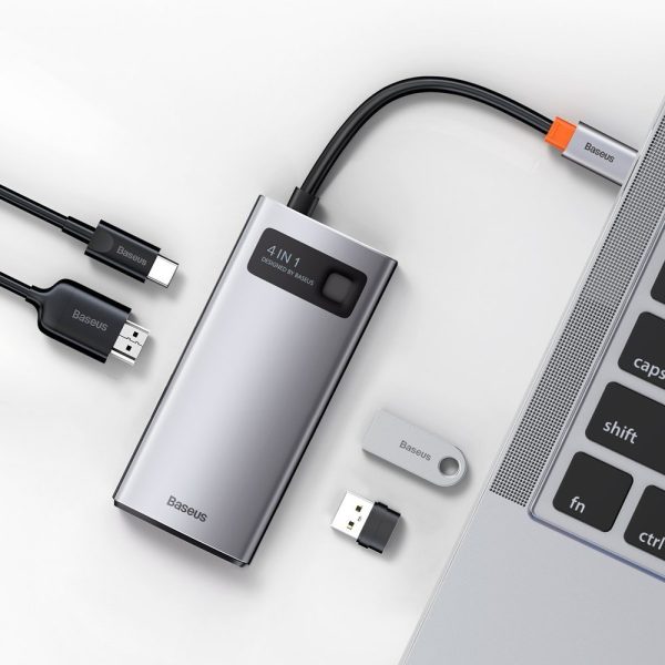 4in1 daudzfunkcionāla rumbas metāla mirdzums USB-C USB-C Power Piegāde HDMI USB 3.2 USB 2.0