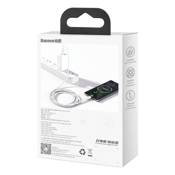 Superior USB kabeļa kabelis - USB -C 66W 6A 1M - balts