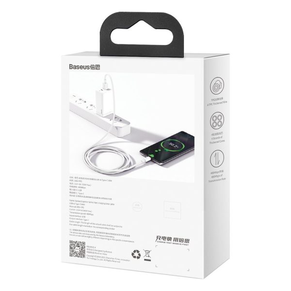 Superior USB kabeļa kabelis - USB -C 66W 6A 2M - balts