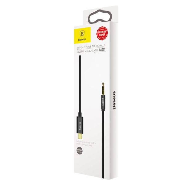 Stereo audio kabelis Aux 3,5 mm mini ligzda - USB -C 120cm - melns