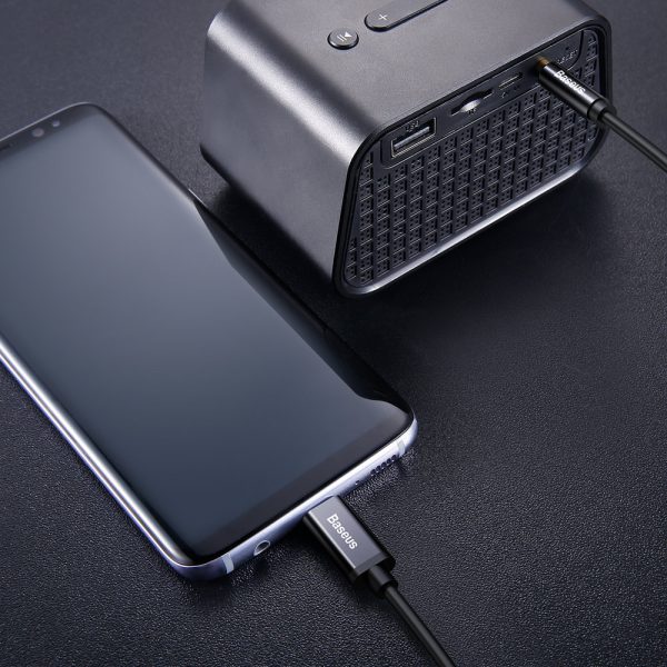 Stereo audio kabelis Aux 3,5 mm mini ligzda - USB -C 120cm - melns