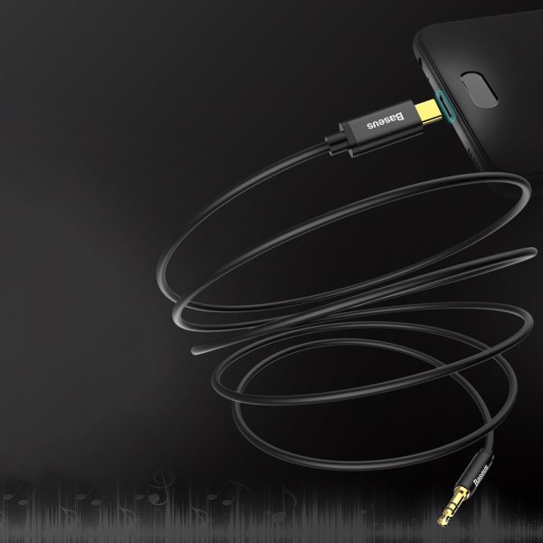 Stereo audio kabelis Aux 3,5 mm mini ligzda - USB -C 120cm - melns
