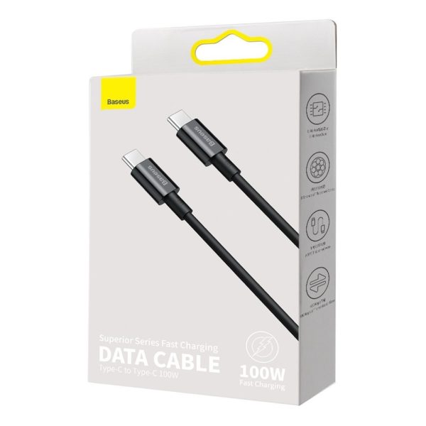 Superior USB -C kabeļa kabelis - USB -C Ātra uzlāde 100W 5A 2M - melns