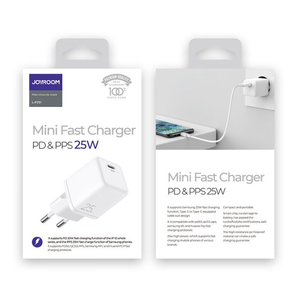 Mazs ātrs lādētājs USB-C PD 5-12V 25W-WHITE lādētājs