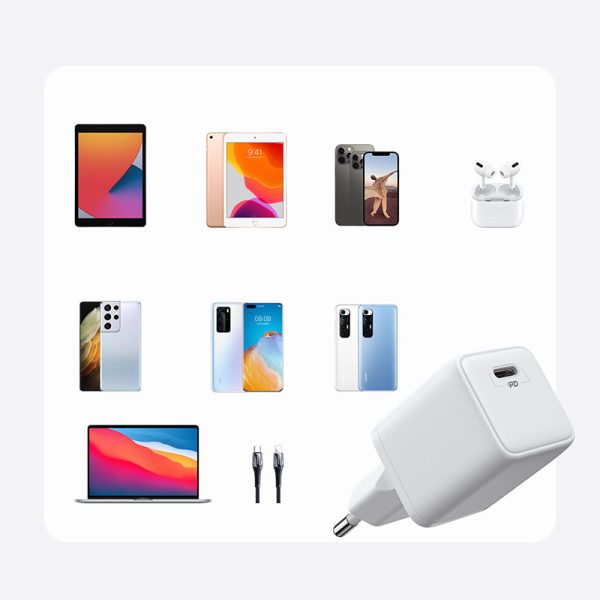 Mazs ātrs lādētājs USB-C PD 5-12V 25W-WHITE lādētājs