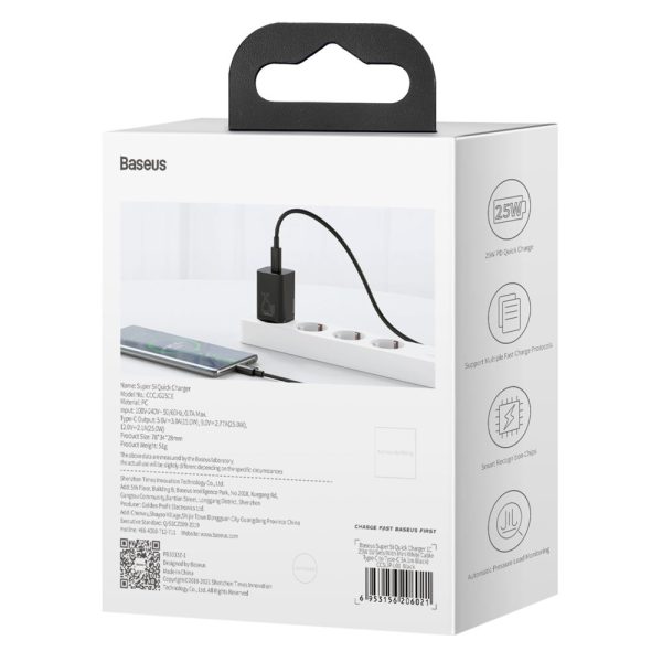 Super Fast USB -C 25W Power Piegādes ātras uzlādes lādētājs - melns