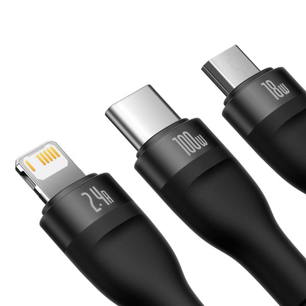 3in1 USB kabelis USB -C / iPhone zibens / mikro USB 1,2m - melns