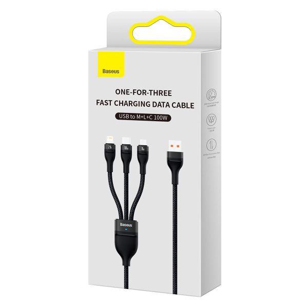 3in1 USB kabelis USB -C / iPhone zibens / mikro USB 1,2m - melns
