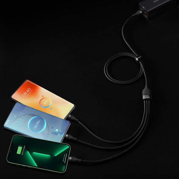 3in1 USB kabelis USB -C / iPhone zibens / mikro USB 1,2m - melns