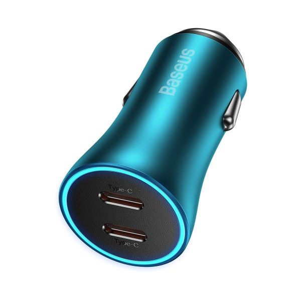 Zelta kontaktoru pro 2x USB -C 40W automašīnas lādētājs - zils