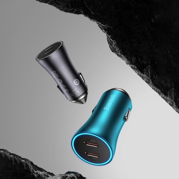 Zelta kontaktoru pro 2x USB -C 40W automašīnas lādētājs - zils