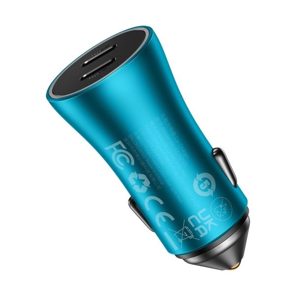 Zelta kontaktoru pro 2x USB -C 40W automašīnas lādētājs - zils