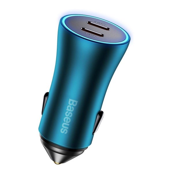 Zelta kontaktoru pro 2x USB -C 40W automašīnas lādētājs - zils