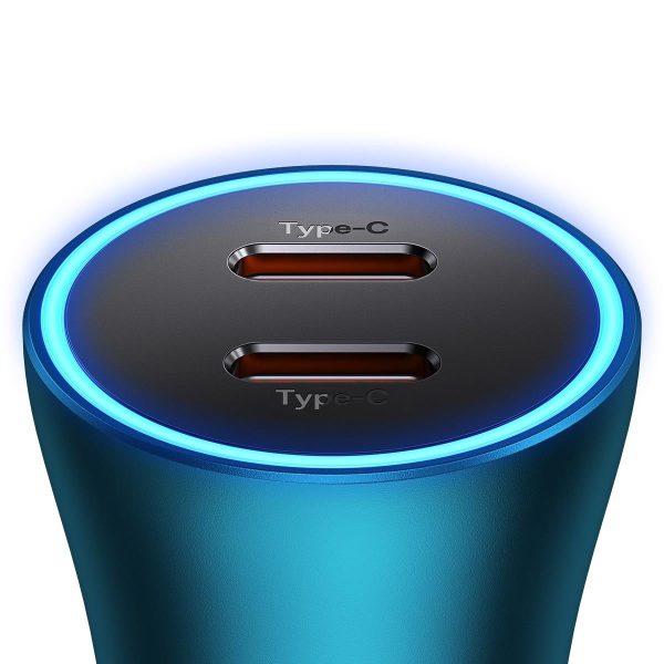 Zelta kontaktoru pro 2x USB -C 40W automašīnas lādētājs - zils
