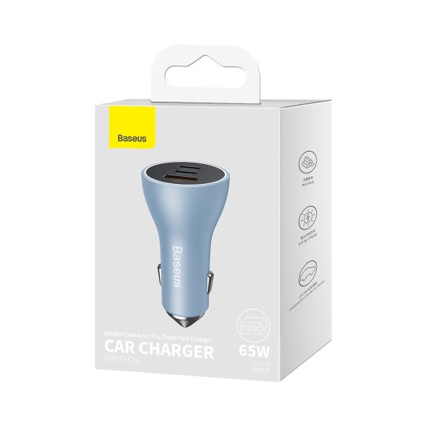 Pro USB-A Car Charger + 2x USB-C 65W QC4.0-Blue