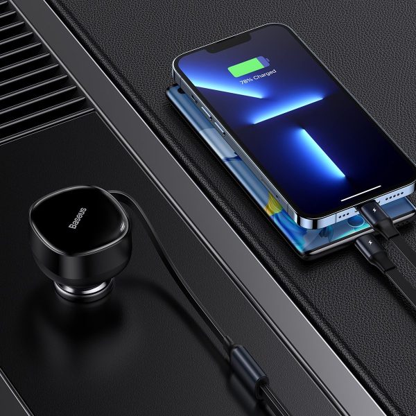 2in1 USB -C -C + iPhone Lightning automašīnas lādētājs 75cm 30W kabelis -melns