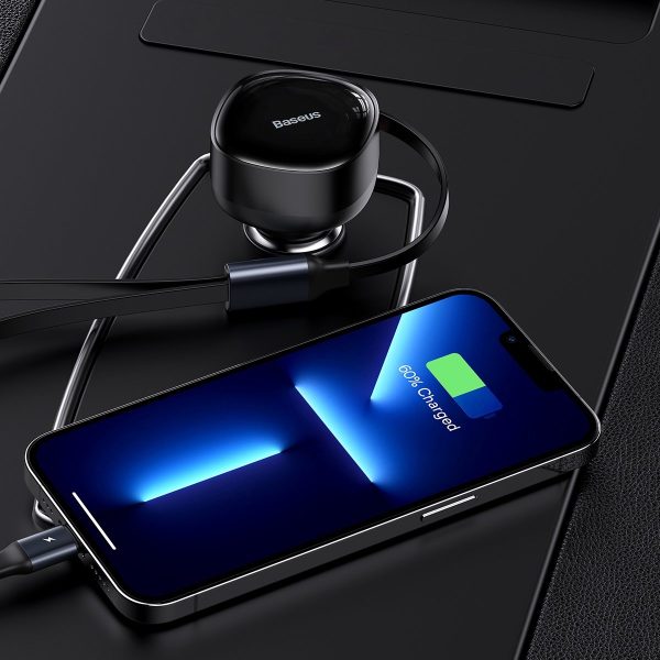 2in1 USB -C -C + iPhone Lightning automašīnas lādētājs 75cm 30W kabelis -melns