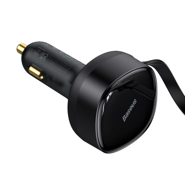 2in1 USB -C -C + iPhone Lightning automašīnas lādētājs 75cm 30W kabelis -melns