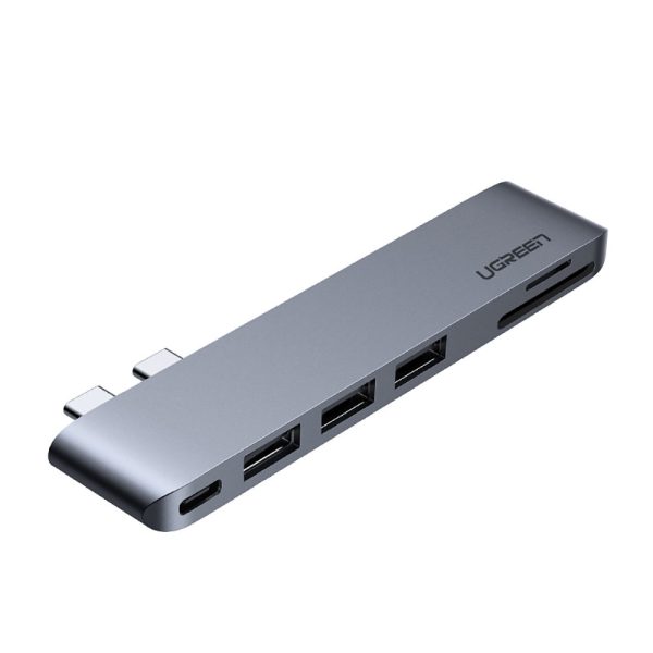 Hub adapteris MacBook Pro / Air 2X USB-C 3X USB 3.0 / TF / SD / USB-C-GRAY