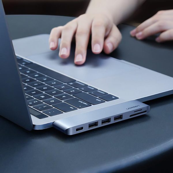 Hub adapteris MacBook Pro / Air 2X USB-C 3X USB 3.0 / TF / SD / USB-C-GRAY