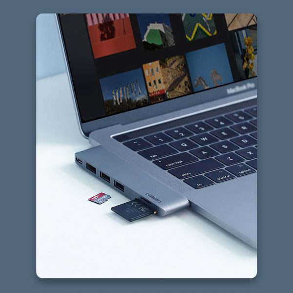 Hub adapteris MacBook Pro / Air 2X USB-C 3X USB 3.0 / TF / SD / USB-C-GRAY