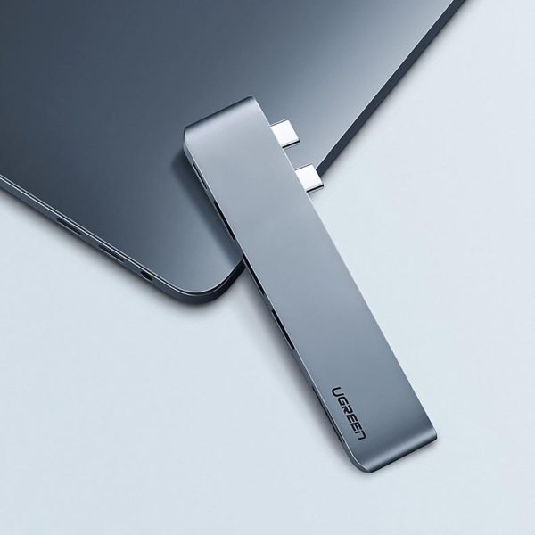Hub adapteris MacBook Pro / Air 2X USB-C 3X USB 3.0 / TF / SD / USB-C-GRAY