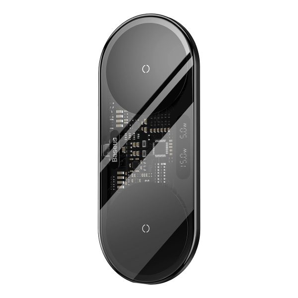Divkāršs Qi bezvadu lādētājs ar USB -C 20W displeju - melns